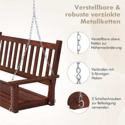 Houten Schommelbank – Tuinbank Schommel – Hangbank – Terrasbank – Hollywoodschommel – 3-Zits Tot 360 Kg Draagkracht – Weerbestendig Bruin 168x65x63 cm