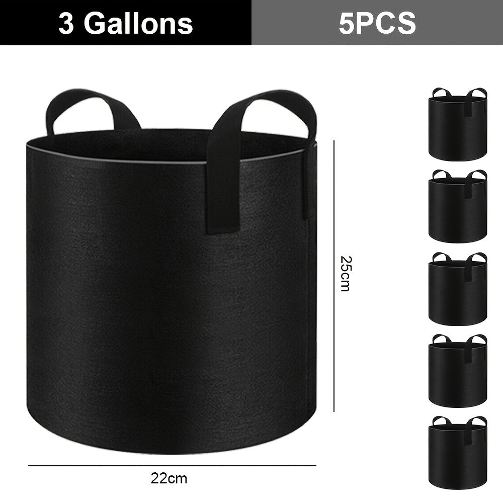 Set van 5 Plantenzakken met Handvatten – Grow Bags Plantenzakken en Plantencontainers – Capaciteit 11–37L