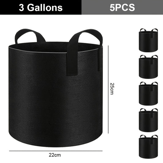 Set van 5 Plantenzakken met Handvatten – Grow Bags Plantenzakken en Plantencontainers – Capaciteit 11–37L