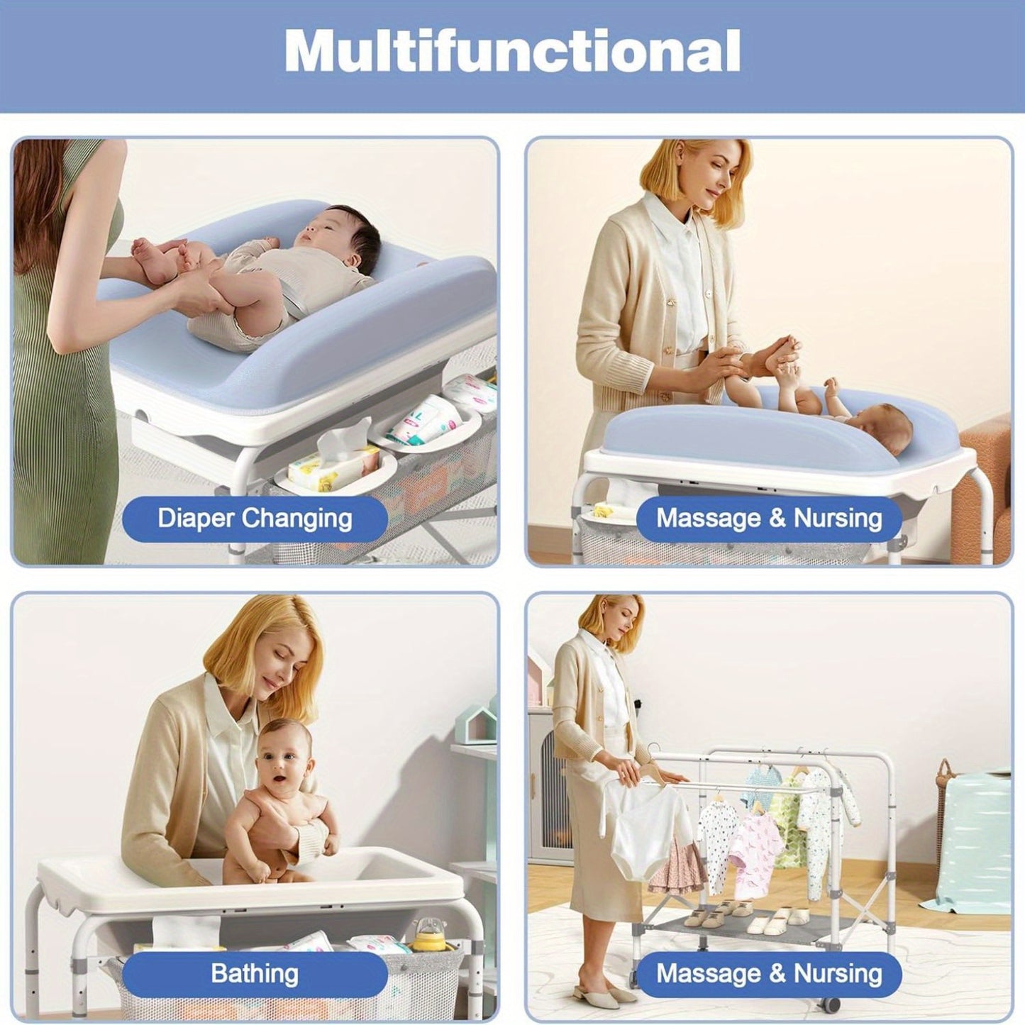 Multifunctionele Verschoontafel – Baby Tafel – Verzorgingstafel – Opbergtafel – Inklapbaar Badje – Compact & Opvouwbaar – Geschikt tot 50 kg