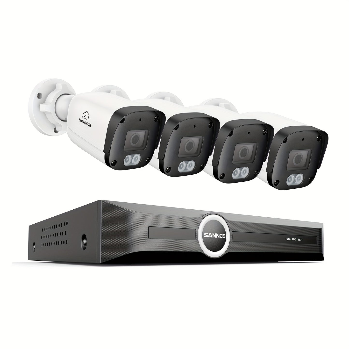 4-cameras beveiligingsset – bewakingscamera – IP-camera – beveiligingssysteem – CCTV set – 5MP POE camera’s – nachtzicht tot 30 meter – mens- en voertuigdetectie – audio-opname – zonder harde schijf