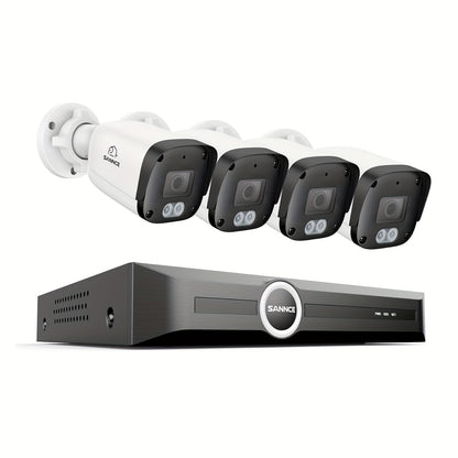 4-cameras beveiligingsset – bewakingscamera – IP-camera – beveiligingssysteem – CCTV set – 5MP POE camera’s – nachtzicht tot 30 meter – mens- en voertuigdetectie – audio-opname – zonder harde schijf