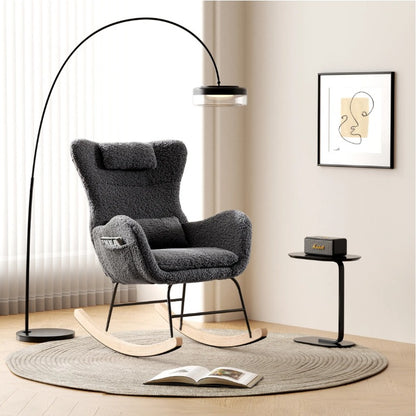 Schommelstoel – Lounge Fauteuil – Relaxstoel – Zachte Teddy Pluche Stoel – Woonkamer Stoel – Met Hoofdkussen – Draagkracht 113 kg – Wit