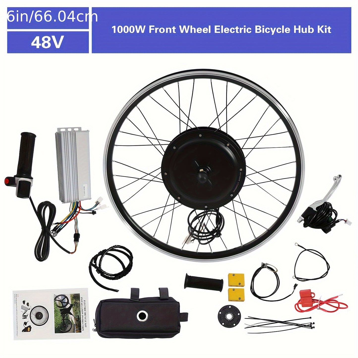 Fietswiel – Voorwiel – Stadsfiets Wiel – Elektrisch Wiel – Fiets Upgrade Kit – 26 Inch Aluminium Velg – 1000W Borstelloze Motor