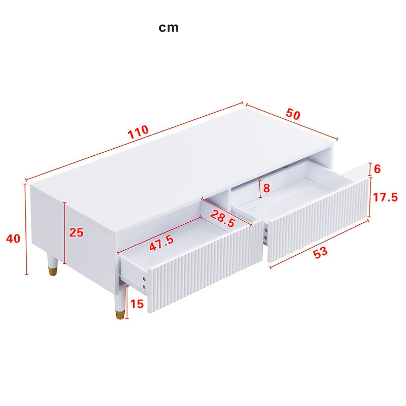 Salontafel – Koffietafel – Woonkamertafel – Tafeltje – Opbergtafel – Modern Wit – Golvend Ladeoppervlak – Ruime Opbergladen – Compact Formaat