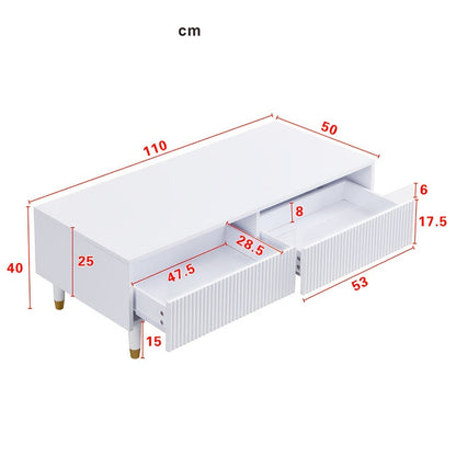 Salontafel – Koffietafel – Woonkamertafel – Tafeltje – Opbergtafel – Modern Wit – Golvend Ladeoppervlak – Ruime Opbergladen – Compact Formaat