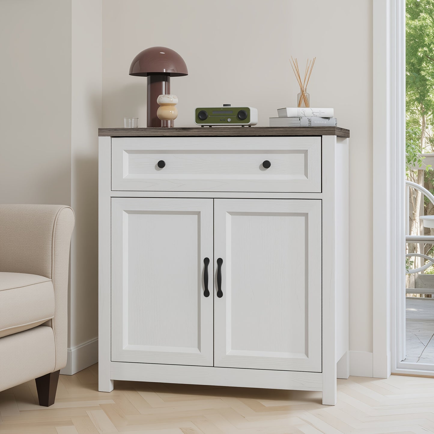 Dressoir – Sidetable – Kast – Buffetkast – Opbergkast – Landelijke Stijl – Groot Opbergvak – Hout en Spaanplaat – 76x40x84 cm – Grijze Bovenplaat