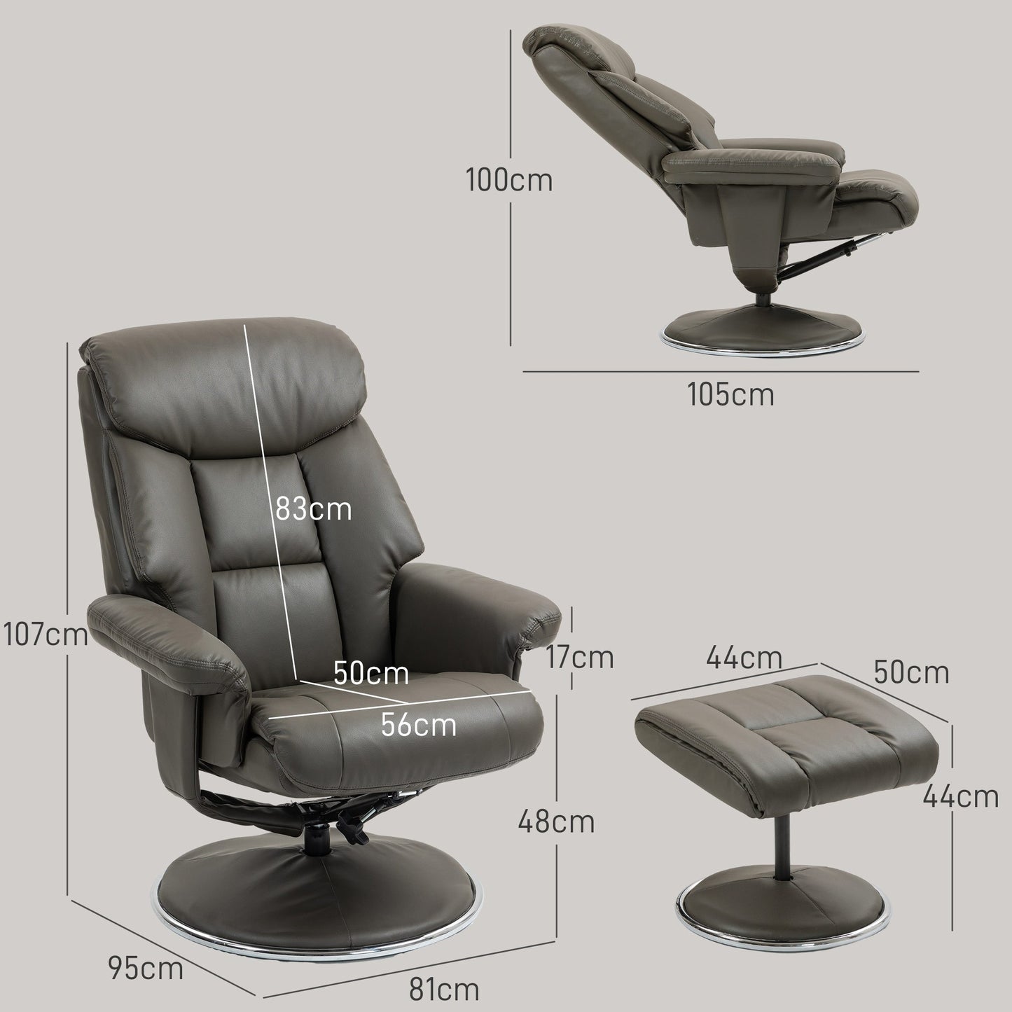 TV-fauteuil – Relaxfauteuil – Recliner – Schommelstoel – Fauteuil met Voetenbank – Verstelbare Rugleuning tot 132° – Hoogwaardig Kunstleer Grijs