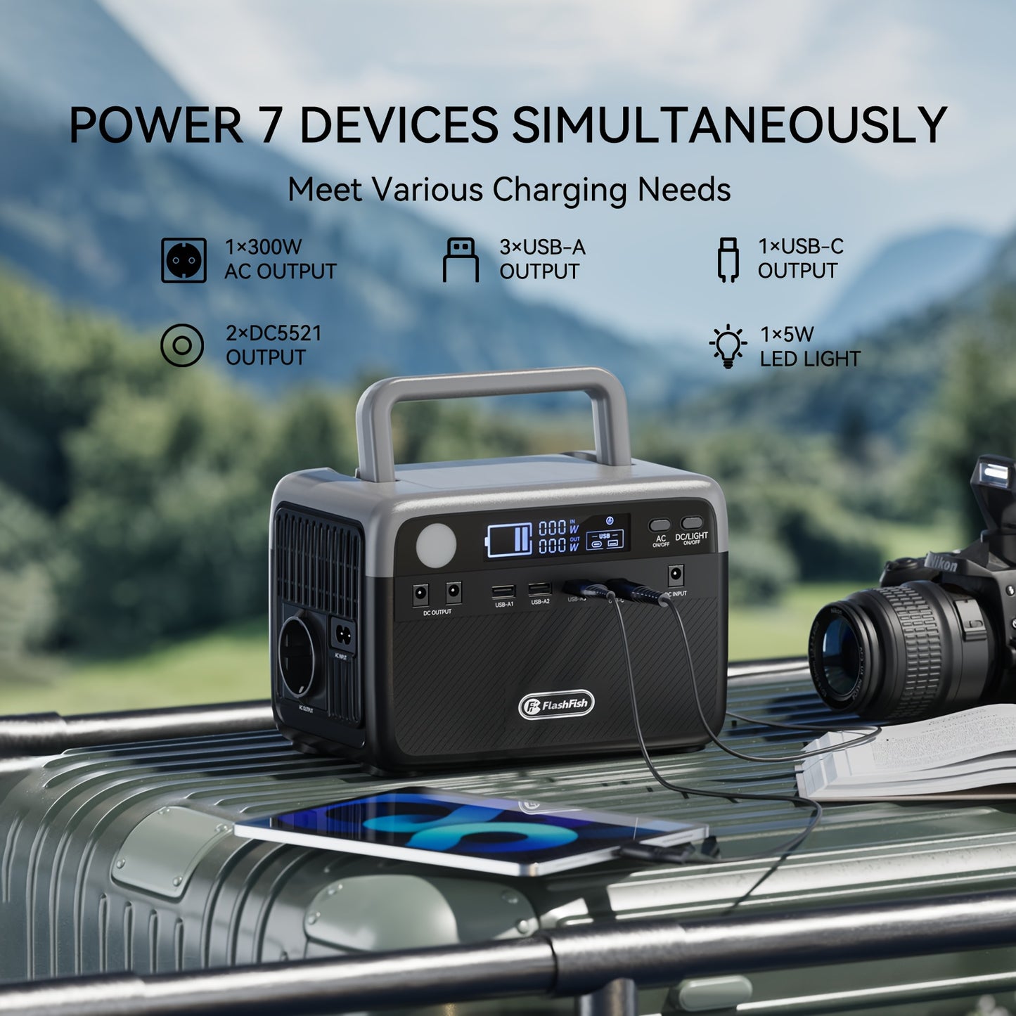 Powerbank – Draagbare Accu – Noodstroomvoorziening – Zonne-energie Generator – Power Station – 230Wh LiFePO4 Batterij – 300W Continu Vermogen