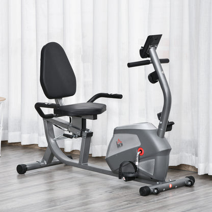 Ligfiets – Hometrainer – Fitnessfiets – Cardiotrainer – Ergometer – Verstelbare Rugleuning – 8 Weerstandsniveaus – LCD-Display – Hartslagsensor – Grijs-Silver – Draagvermogen 110 kg