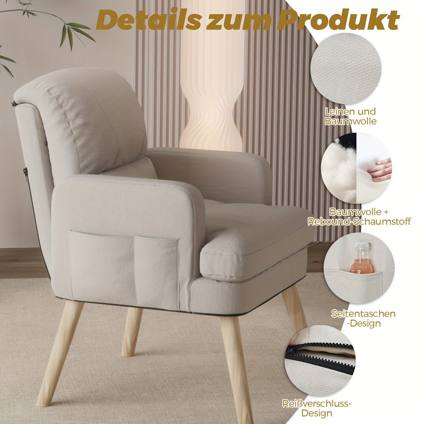 Relaxstoel – Leisure Fauteuil – Verstelbare Fauteuil – Zitstoel – Leunstoel – Verstelbare Rugleuning – Inclusief Voetenbank – Katoen-Linnen Bekleding