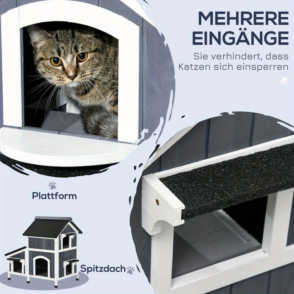 Kattenhuis – Buitenverblijf Kat – Huisdierverblijf – Dierenhuis – Buitenren – Twee Verdiepingen – Meerdere Ingangen – Gegalvaniseerd Staal – Waterdicht Tarpa Dak