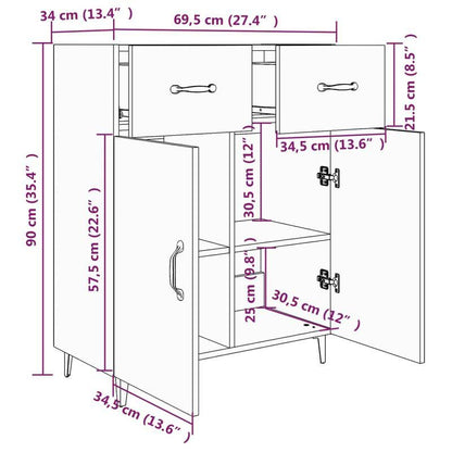 Dressoir – Opbergkast – Ladekast – Buffetkast – Woonkamerkast – Mat Zwart – MDF & Houtfineer – 69,5x34x90 cm – Modern Design – Veel Opbergruimte
