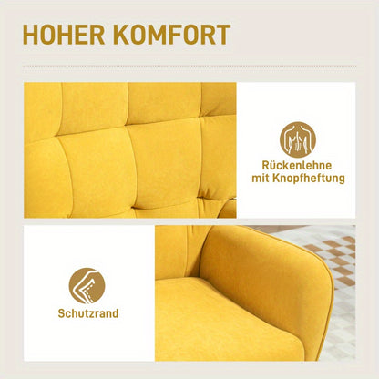 Fauteuil – Relaxstoel – Lounge Chair – Leunstoel – Zetel – Mosterdgeel – Fluweelbekleding – Massief Houten Poten – Direct Gebruiksklaar – Comfortabele Dikke Zitkussen