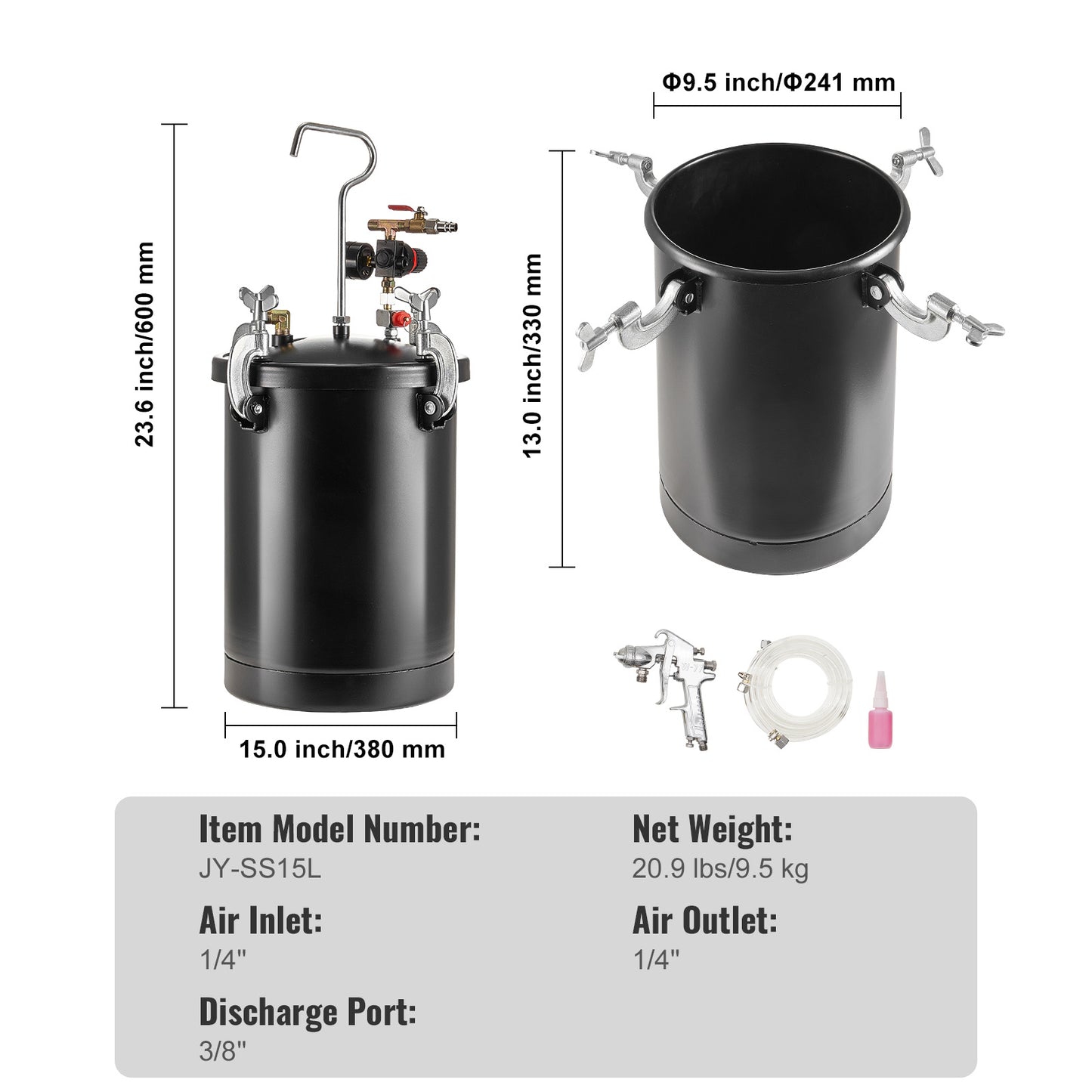 Verfspuit – Verfspuit Drukvat – Spuitapparaat – Verfspuit Systeem – 4mm Nozzle – 15 Liter Capaciteit – Aluminium Duurzaam – Instelbare Druk tot 60 PSI