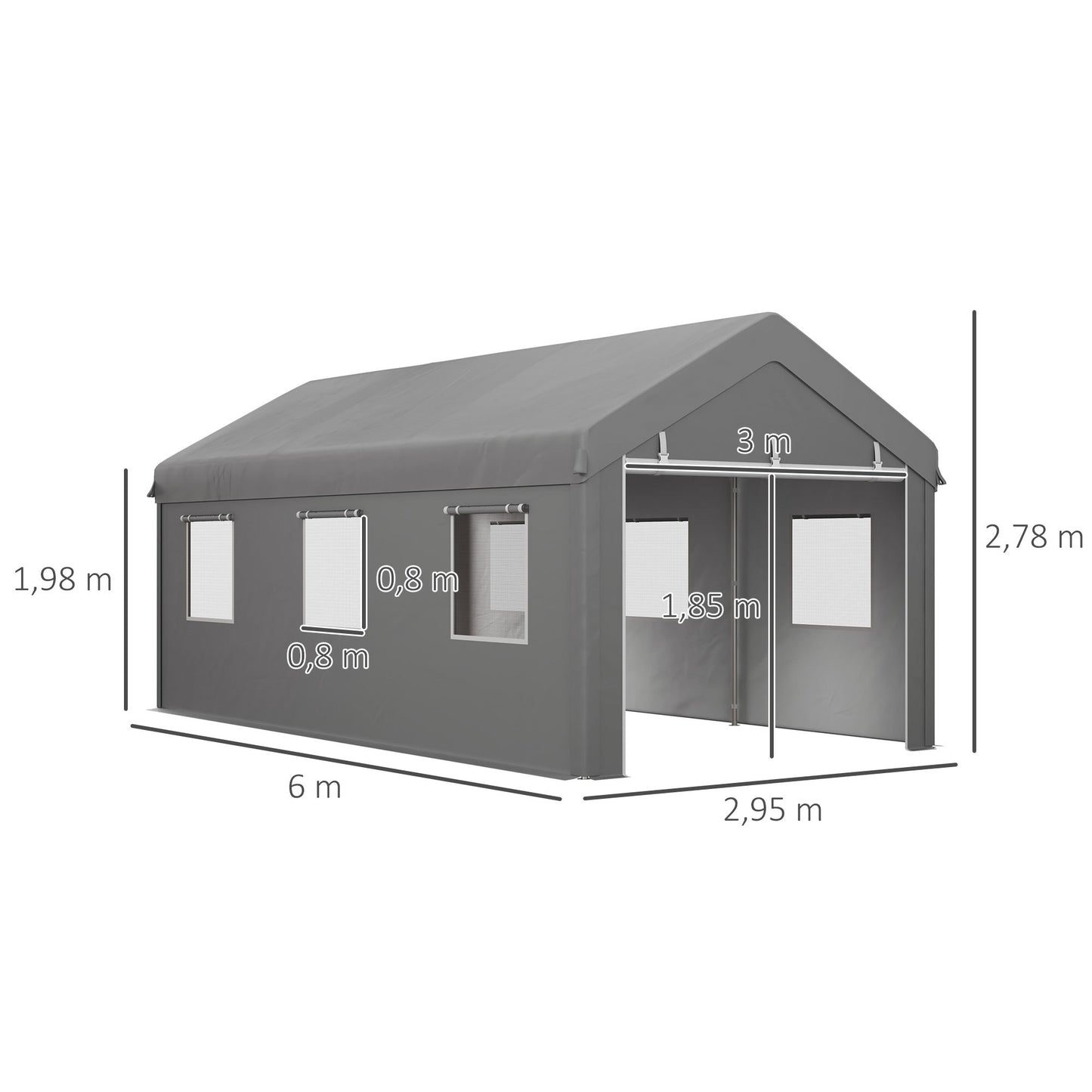 Carport – Overkapping – Auto Schuur – Garage Tent – Voertuig Shelter – Lichtgrijs – Gegalvaniseerd Stalen Frame – Waterdicht PE Zeil 6x2,95x2,78 m