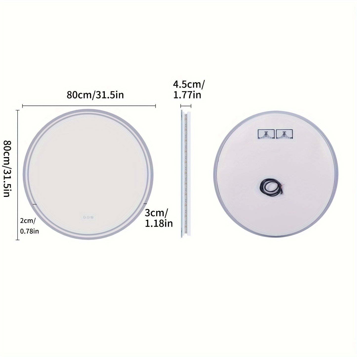 Round LED Bathroom Mirror, Dimmable Lighting, 60/80cm Backlit Anti-fog Makeup Wall Mirror, Smart Touch Button, Cold/Warm/Neutral Light, Memory Function Modern Shaving Mirror, with Frosted Edge, Bathroom Mirrors for Wall, Cont