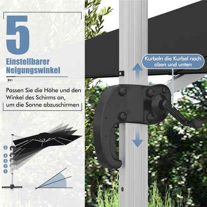 Vierkante Parasol – Zonnescherm – Tuinparasol – Terrasparasol – Marktkraamparasol – 300 x 300 cm – 360° Draaibaar – Verstelbare Kantelfunctie – Zwart