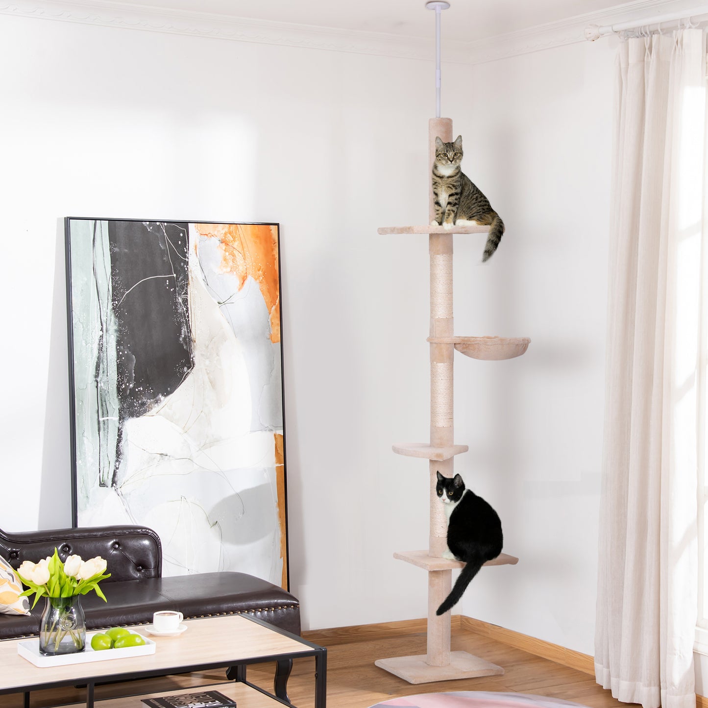 Krabpaal – Krabboom – Kattenboom – Klimpaal – Kattenmeubel – Verstelbaar 230-260 cm – Stevig Sisal Ontwerp Beige
