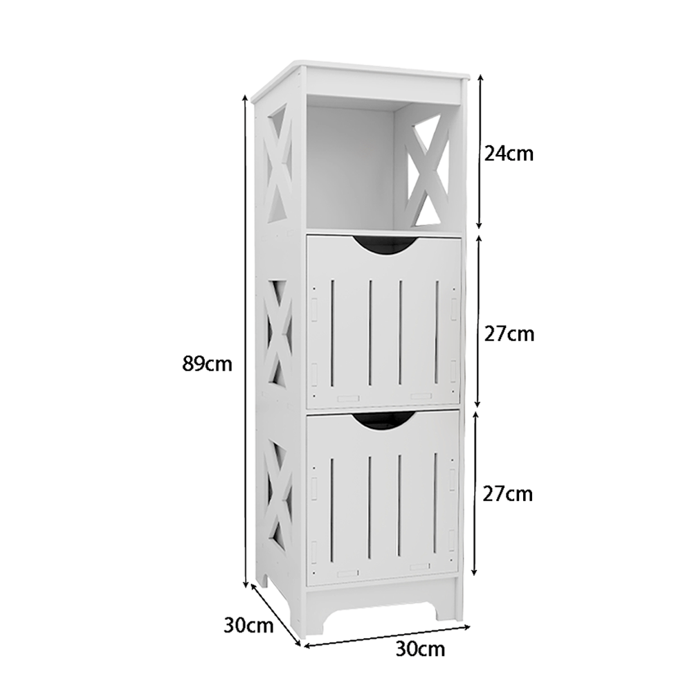 Badkamerkast – Opbergkast – Badkamermeubel – Kast Met Laden – Smalle Kast Wit – Compact 89x30x30 cm – Vochtbestendig Kunststof