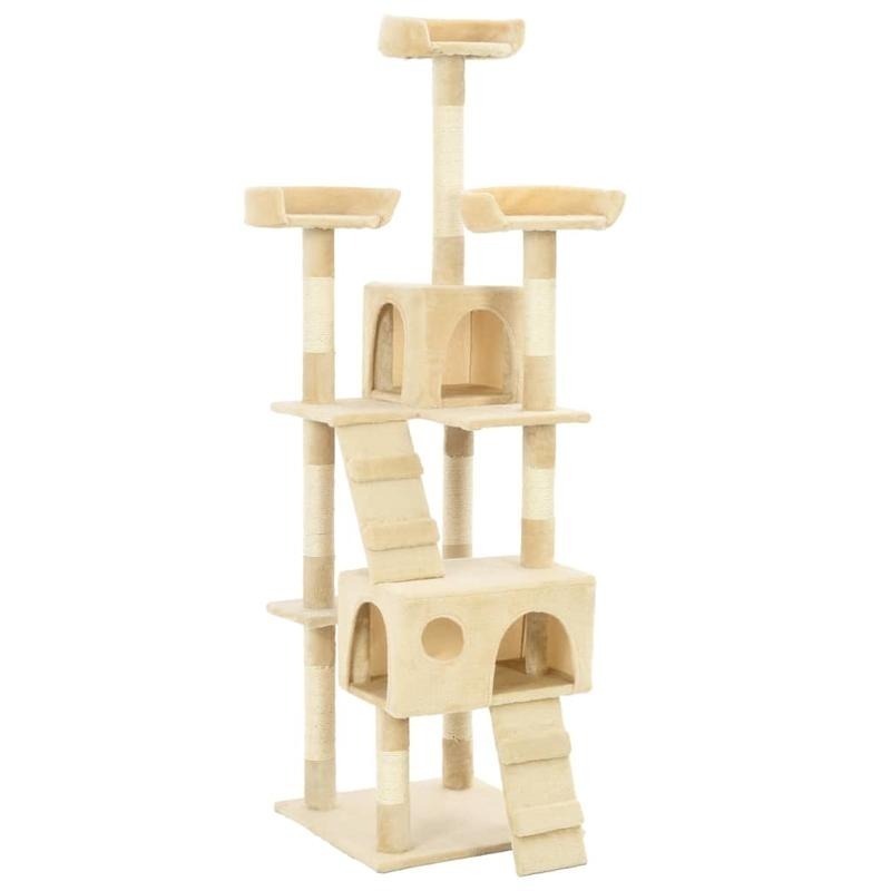 Beige Cat Tree 170cm with Sisal Scratching Posts Cat Scratcher Tower Stable Base Multi-level Cat Activity Center Indoor Living Room Balcony Pet Supplies, Pet Play Tower, Cat Furniture, Cozy Perch, Multilevel Design, Soft Fabr