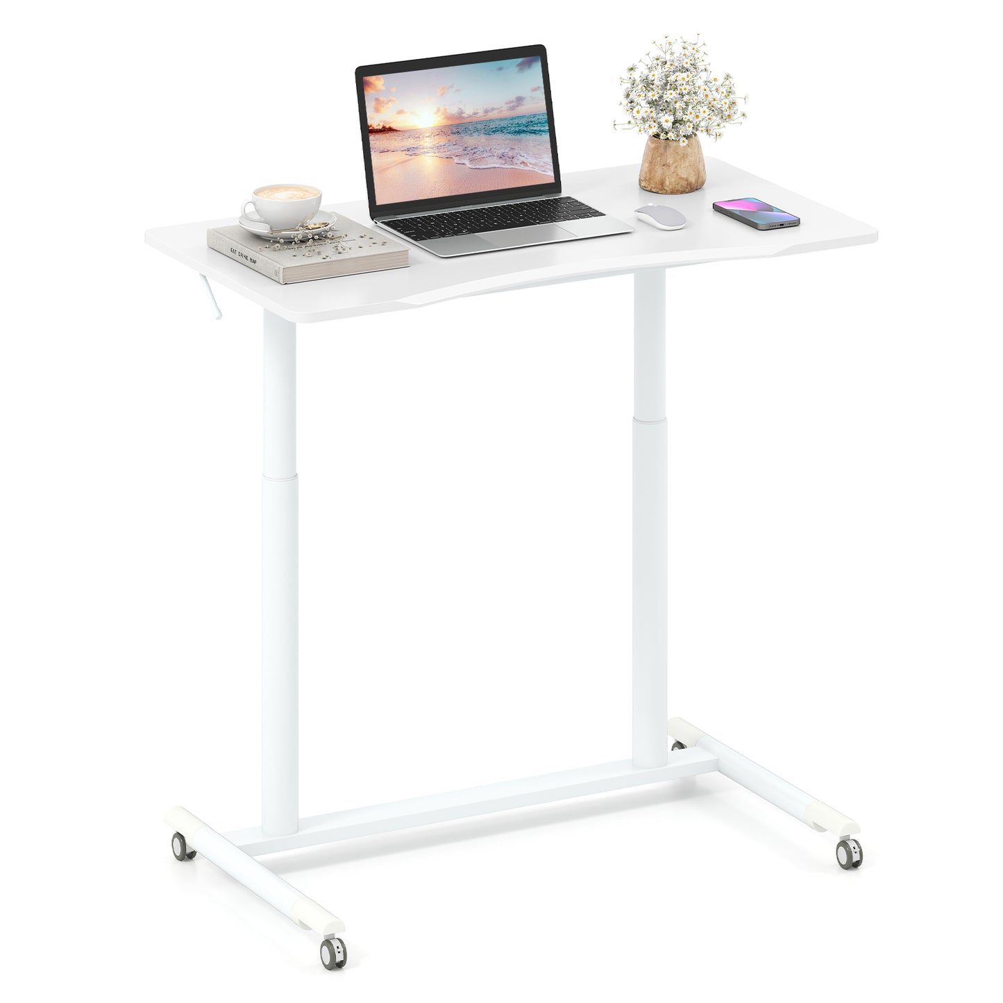 Mobiel Zit-Sta Bureau – Verstelbaar Bureau – Sta Bureau – Laptop Bureau – Mobiel Bureau – Compact Design – Aluminium Metalen Frame – Inklapbaar Met Remmen