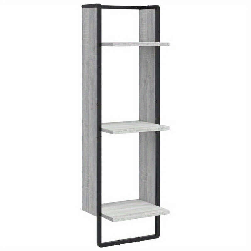 6pcs Wall Shelf Set with Rods, Treated Wood in Gray Sonoma Finish