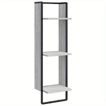 6pcs Wall Shelf Set with Rods, Treated Wood in Gray Sonoma Finish