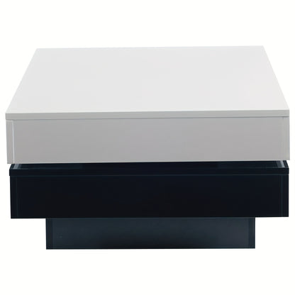 Modern Swivel Coffee Table with Black & White Patchwork Design - High-Gloss Finish, Double Center Table Made of Particle Board, Perfect for Apartment Living Rooms, Minimalist Furniture, Stylish Metal Accents, Easy Assembly