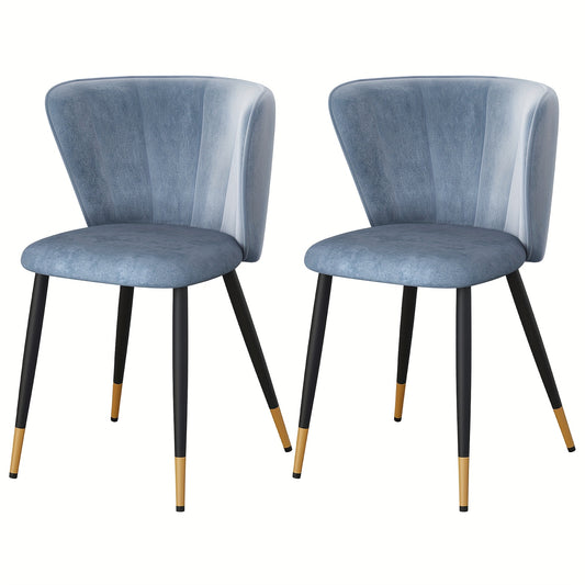 Set van 2 Velvet Eetkamerstoelen – Gestoffeerde Stoelen met Rugleuning en Metalen Poten – Blauw, Modern en Comfortabel voor Keuken, Woonkamer of Eetkamer