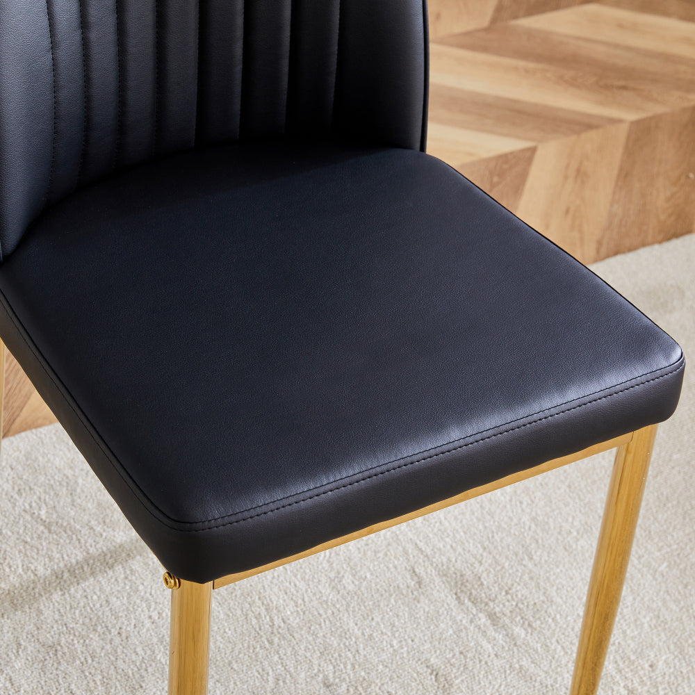 4pcs Stylish Black Dining Chair Set | Golden Metal Legs and Black PU Leather, Modern Style, Solid Back, Wipe Clean Care