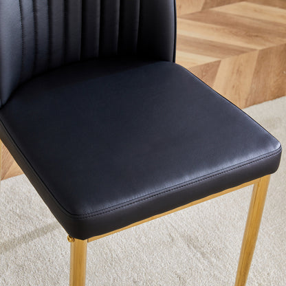 4pcs Stylish Black Dining Chair Set | Golden Metal Legs and Black PU Leather, Modern Style, Solid Back, Wipe Clean Care