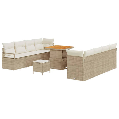 Tuinbank – Buitenbank – Loungeset – Buitenmeubel – 6-Zits – BeigePoly Rattan – Crème Kussens – Weerbestendig – Comfortabel