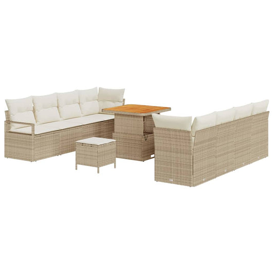 Tuinbank – Buitenbank – Loungeset – Buitenmeubel – 6-Zits – BeigePoly Rattan – Crème Kussens – Weerbestendig – Comfortabel