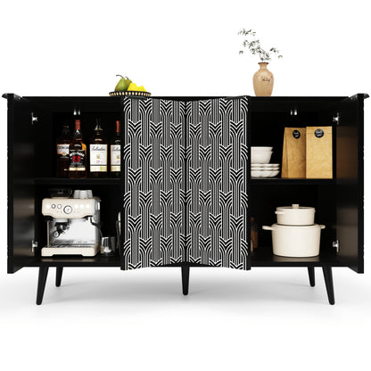 Vrijstaand Kastje – Opbergkast – Dressoir – Buffetkast – Kledingkast – Modern Zwart – Visgraatpatroon – 120x35x78 cm – Bamboe – Eenvoudige Montage
