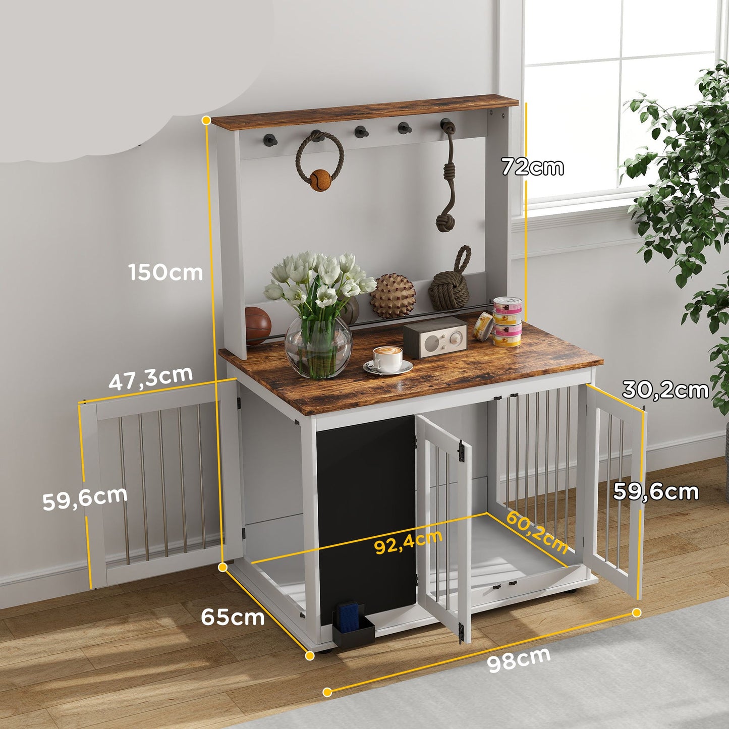Hondenbench – Hondenkooi – Hondenhok – Hondenbench Met Opbergruimte – Grote Honden – Wit – Ruim En Stevig Ontwerp – Inclusief Krijtbord En Haken