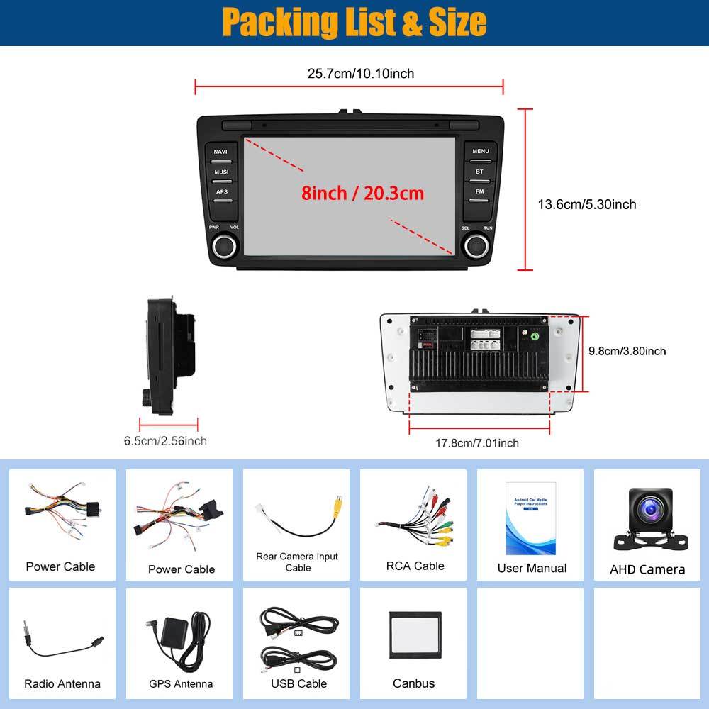 Autostereo – Autoradio – Car Stereo – Multimedia Systeem – Android Autoradio – 8 Inch HD Touchscreen – Android 15 OS – 4GB RAM 64GB Opslag – Draadloze CarPlay & Android Auto – Inclusief AHD Achteruitrijcamera