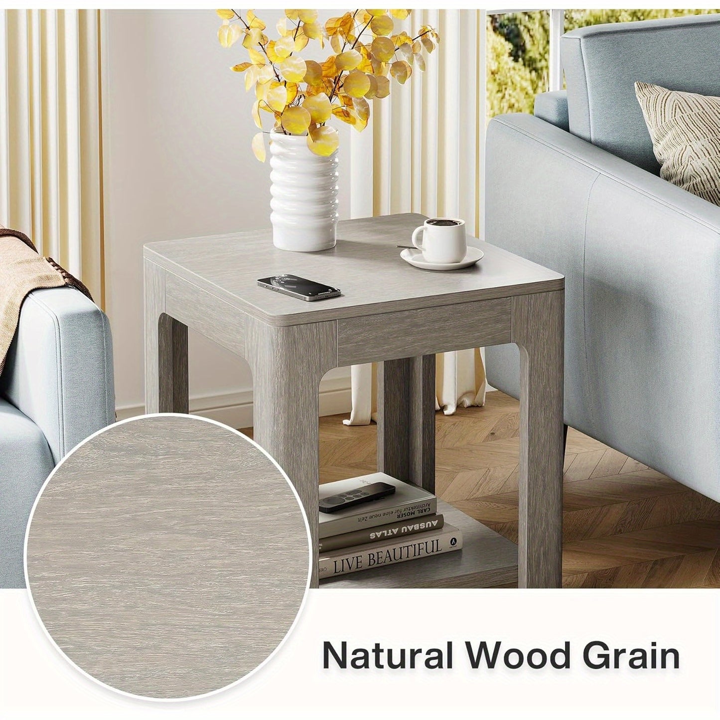 Houten Bijzettafel – Side Table – Nachtkastje – Opbergmeubel – Salontafel – 2 Niveaus – Compact Design – Duurzaam Technisch Hout