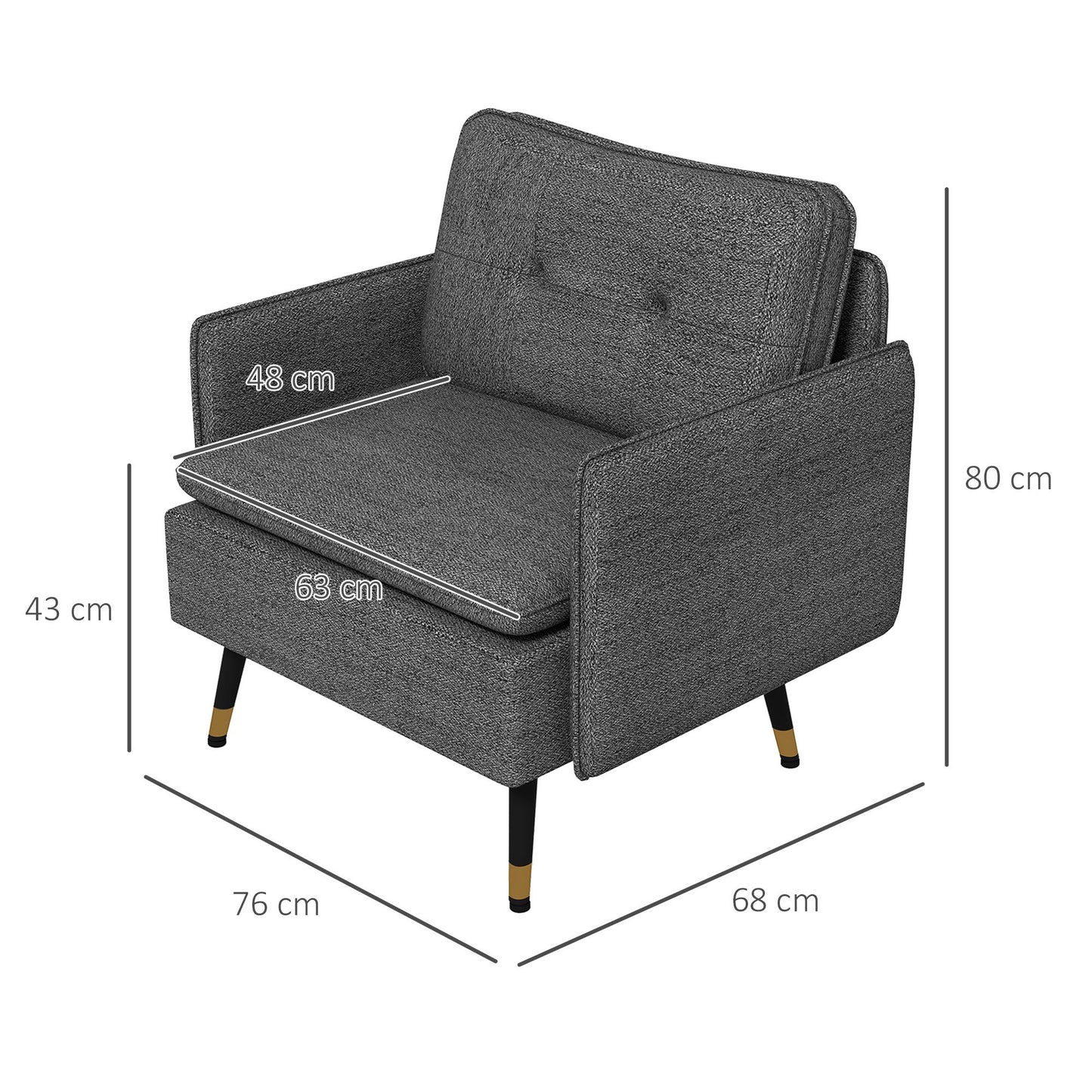 Fauteuil – Relaxstoel – Loungestoel – Zetel – Designstoel – Scandinavisch Design – Gestoffeerde Rugleuning – Metalen Poten Met Gouden Details