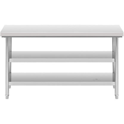 RVS Werktafel – Werkbank – Inpaktafel – Keukentafel – Werkblad – 150x70 cm – Roestvrij Staal – Verstelbare Poten – 3 Niveaus – 600 kg Draagvermogen