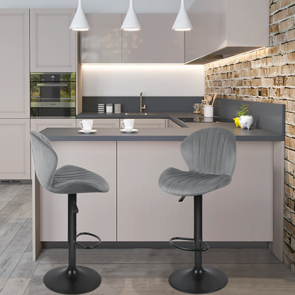 2 Velvet Bar Stools with Shell-Shaped Backrest & Footrest | Small Apartment Bar Stools Space-Saving Swivel Design| Heavy-Duty 150kg Capacity Commercial Grade Stools | Art Deco Shell Backrest Curved Ergonomic Support