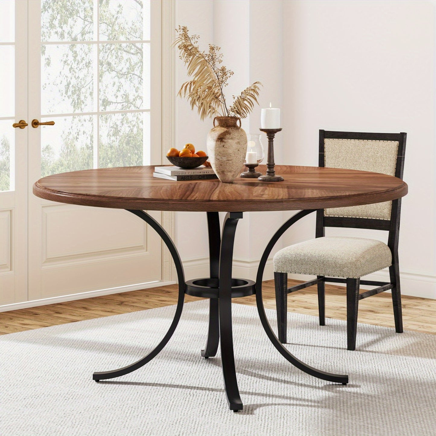 Ronde Eettafel – Uitklapbare Tafel – Eetkamertafel – Keukentafel – Tafel Voor 4-6 Personen – Bruine Houtlook – Krasbestendig Oppervlak – Uitschuifbaar Blad