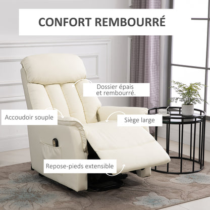 Elektrische Relaxstoel – Verstelbare Fauteuil – Power Lift Stoel – Tv Stoel – Relaxfauteuil – Met Afstandsbediening – Met Voetensteun – Max 150 kg – Crème Polyester