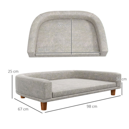 Hondenmand – Hondenbed – Hondenbank – Hondenkussen – Hondenligbed – Scandinavisch Design – Wasbare Afneembare Kussenhoes – Stevige Houten Poten – Grijs – 98x67x25 cm