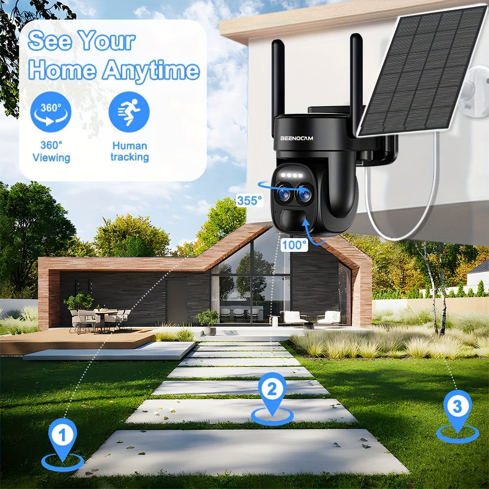 Draadloze Beveiligingscamera – Buiten Camera – Zonnebeveiligingscamera – PTZ Camera – Bewakingscamera – 360° Draaibaar – Kleurennachtzicht – Solar Powered Met 8000mAh Batterij