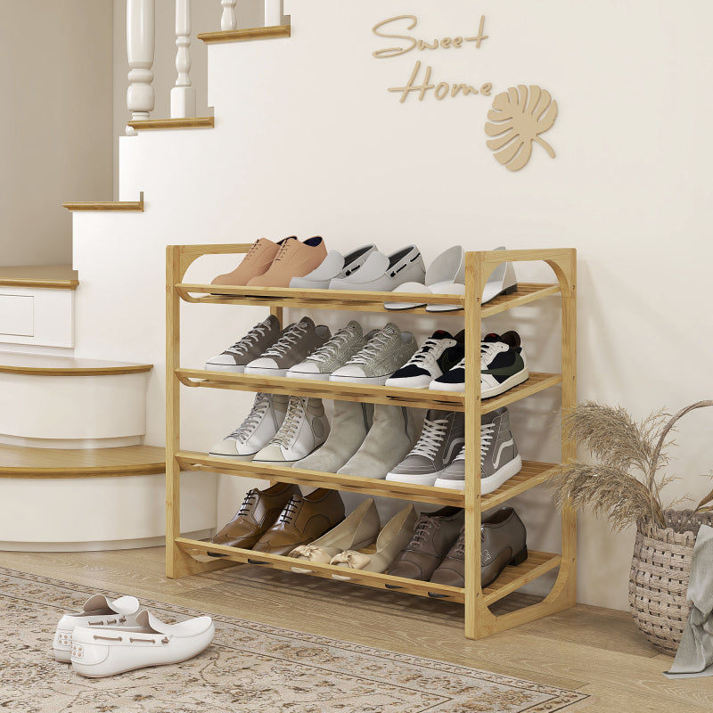 Bamboe Schoenenrek – Schoenenkast – Schoenrek – Schoenopberger – Schoenenhouder – 4 Lagen Voor 12 Paar Schoenen – Duurzaam Natuurlijk Bamboe 76x33x67 cm