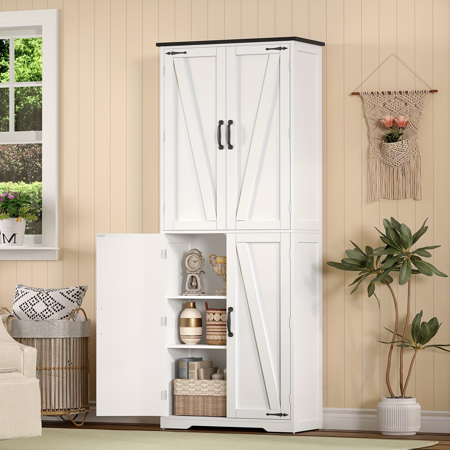 Witte Opbergkast – Bergkast – Kledingkast – Keukenkast – Vitrinekast – 170 cm Hoog – Verstelbare Planken