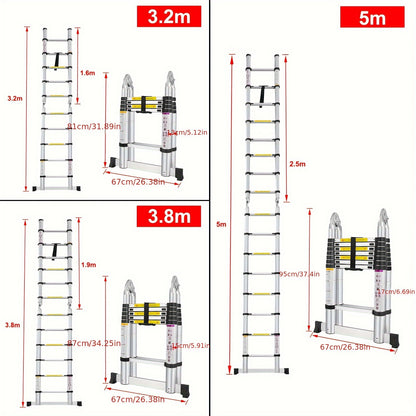 LZQ 3-Step Foldable Aluminum Extension Ladder with Non-Slip Rubber Feet, Adjustable Height & Ergonomic Handles - Lightweight Portable Design for Home, Office, Construction Use, Ladder for Home Use, Sturdy Construction