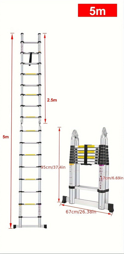 Aluminium ladder – Uitschuifladder – Telescopische ladder – Vouwladder – Trapladder – Verstelbare hoogte tot 5 meter – Antislip rubberen voeten