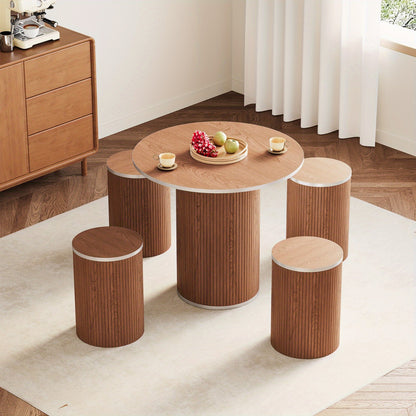Salontafel – Koffietafel – Bijzettafel – Woonkamertafel – Tafel met Krukjes – Wit Marmer – Modern Rond Design – Compact en Praktisch